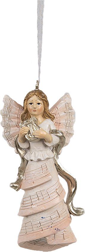 Clayre & Eef Kersthanger Engel 4x3x10 cm Roze Kunststof