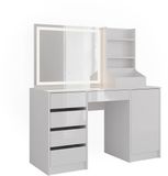 Vicco Sherry Kaptafel met licht – 128.2 cm 4 delen Wit/wit hoogglans