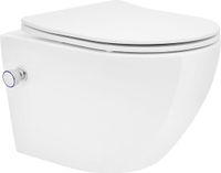 LuxeBath Toilet mural blanc céramique court avec fonction bidet et abattant soft-close
