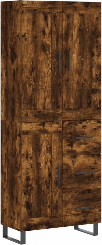 vidaXL Hoge kast 69,5x34x180 cm bewerkt hout gerookt eikenkleurig
