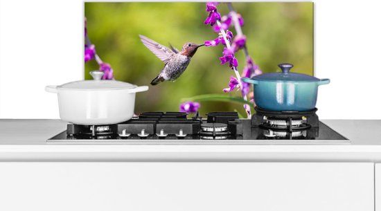 KitchenYeah Keuken Spatscherm 70x30 cm - Kolibrie Vogel Bloemen - Aluminium