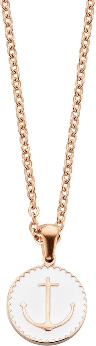 CO88 Collection 8CN-26044 - Stalen collier met hanger - rond met anker - lengte 42 + 5 cm - rosékleurig