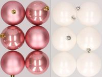 Merkloos / Sans marque Kaemingk B.V. 12x stuks kunststof kerstballen mix van oudroze en winter wit 8 cm