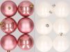 Merkloos / Sans marque Kaemingk B.V. 12x stuks kunststof kerstballen mix van oudroze en winter wit 8 cm