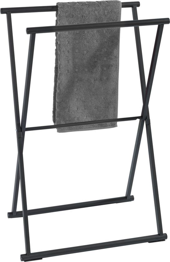 WENKO Handdoekstandaard Mat RVS zwart - 53,5 x 80,5 x 35 cm