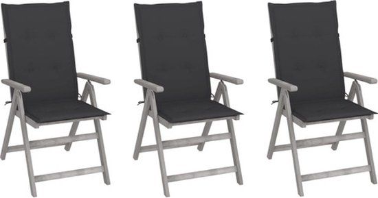 vidaXL Tuinstoelen 3 stuks verstelbaar met kussens massief acaciahout Antraciet