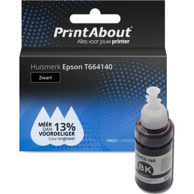 PrintAbout Huismerk T664140 Zwart Inktcartridge | 4500 Pagina's | Compatibel met Epson EcoTank
