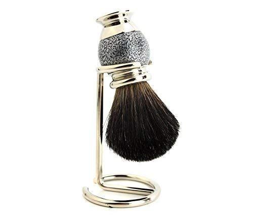 Haryali London Heren Scheren Pure Zwarte Badger Haar Scheerborstel, Gratis Borstelhouder Zilver Antiek Stijl Textuur