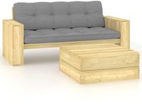 vidaXL 2-delige Loungeset met kussens geïmpregneerd grenenhout