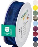 Halbach Seidenbänder Premium cadeaulint met draadrand, breedte 25 mm, lengte 25 m, Öko-Tex 100 gecertificeerd lint, taftband, made in Germany, kleur: donkerblauw