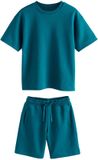 Next - Jongens - Ruimvallend T-shirt van zware stof en short - Blauw