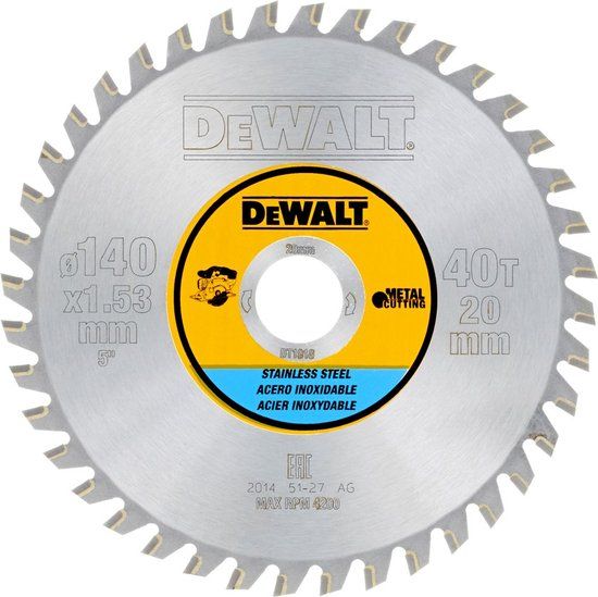 DeWalt Accessoires DeWALT Zaagblad voor aluminium 140x20 mm, 40 tanden DT1918