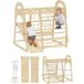 Structure d'escalade intérieure 6-en-1, toboggan, barres d'escalade, mur d'escalade, échelle, filet d'escalade, 3-6 ans, bois
