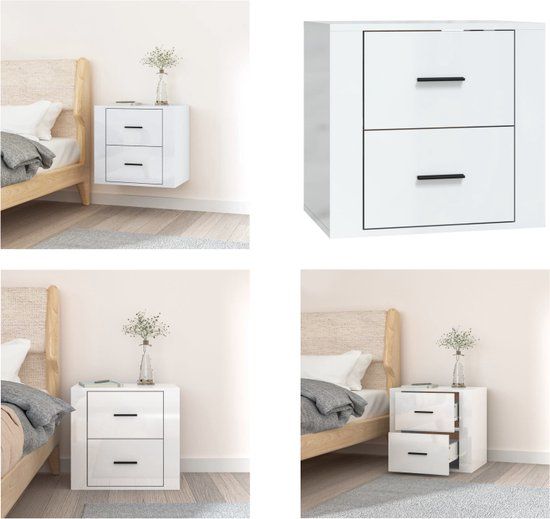 vidaXL Nachtkastje wandgemonteerd 50x36x47 cm hoogglans wit
