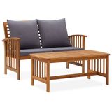 VidaXL 2-delige Loungeset met kussens massief acaciahout Donkergrijs