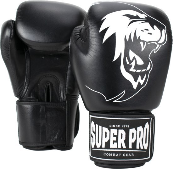 Super Pro Combat Gear Warrior Lederen (kick)bokshandschoenen Zwart/Wit 10oz