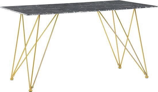 Beliani Eettafel marmerlook zwart/goud 140 x 80 cm KENTON