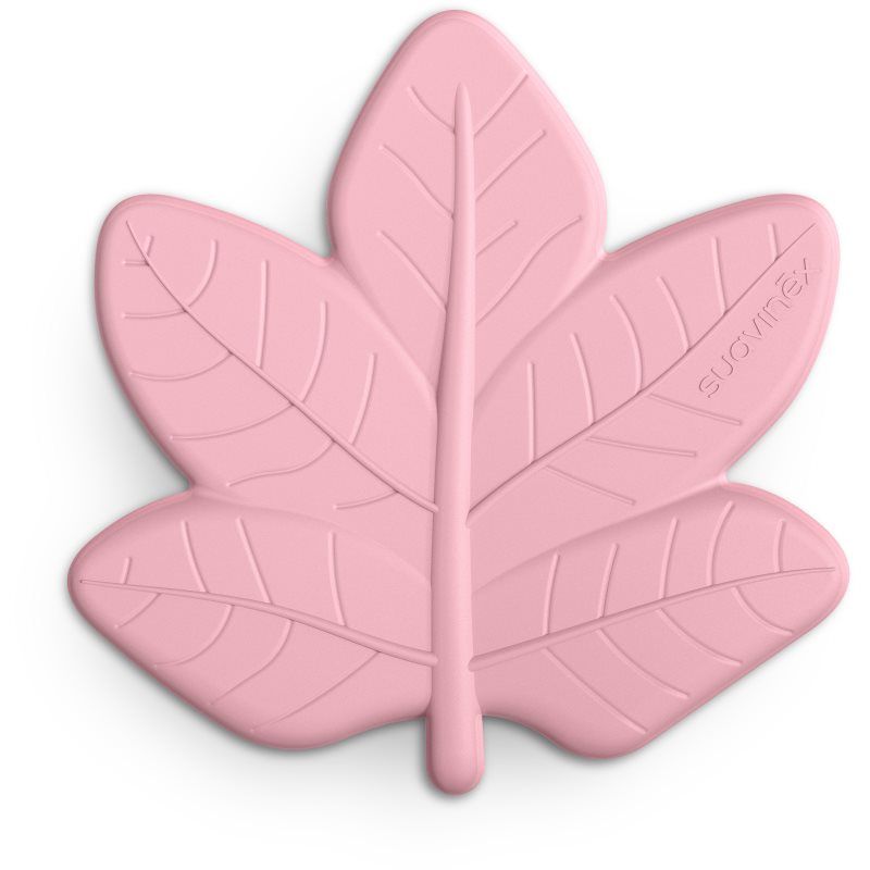 Suavinex, Babybijtring uit één stuk, zacht en flexibel, kalmeert en ontlast het tandvlees van de baby, eenvoudige en ergonomische grip, met textuur en reliëf, blad, poetry, roze