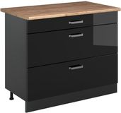 Vicco Keukenonderkast R-Line, Zwart hoogglans/Antraciet, 100 cm goudkleurig eiken werkblad