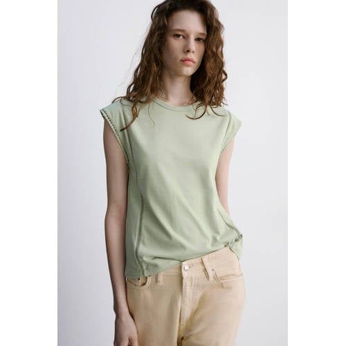 Mango top met ingebreid patroon groen