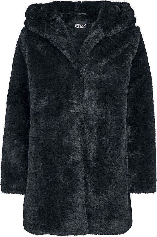 Urban Classics Ladies Hooded Teddy Coat - Black - 4XL