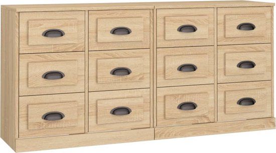 vidaXL Dressoirs 2 st bewerkt hout sonoma eikenkleurig