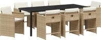 vidaXL 9-delige tuin-eetkamerset met beige polyrotan kussens