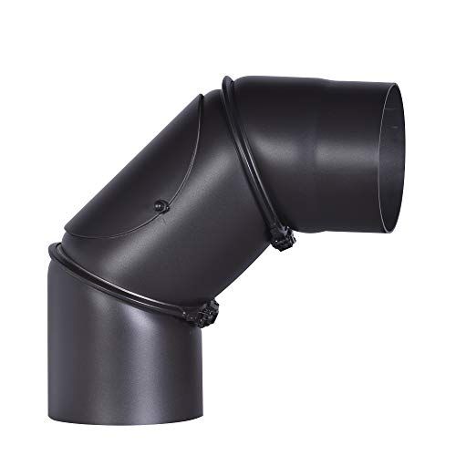 FIREFIX Kachelpijp van 2 mm dik staal (rookpijp) in 120 mm diameter, voor kachels en haarden, Senotherm, zwart, 0-90 graden verstelbaar, met reinigingsdeur