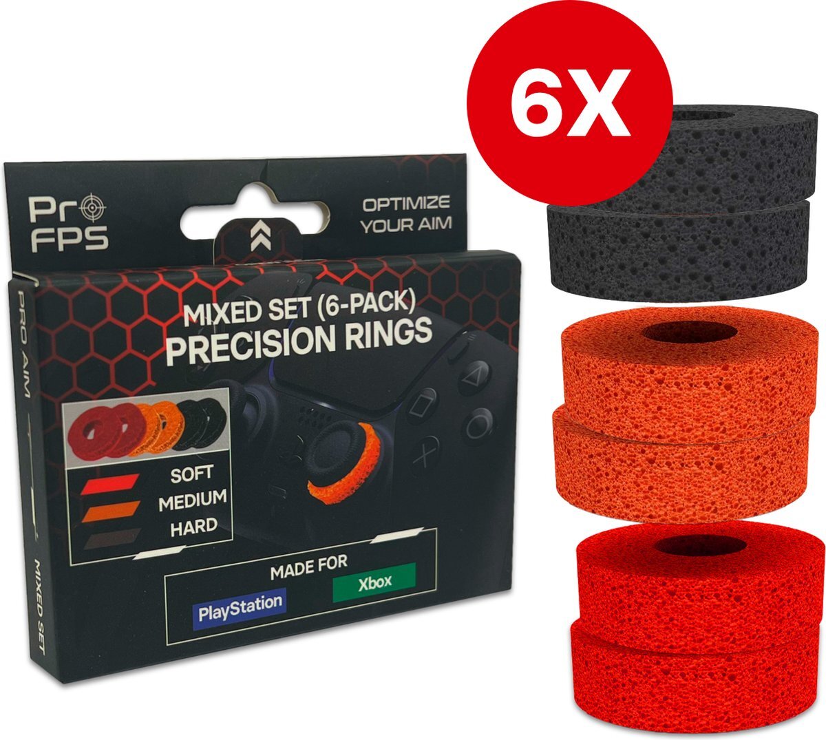 ProFPS Precision Rings - Playstation 4 (PS4) – Playstation 5 (PS5) - Xbox - Soft/Medium/Hard – Aim Assistant - 6 Stuks