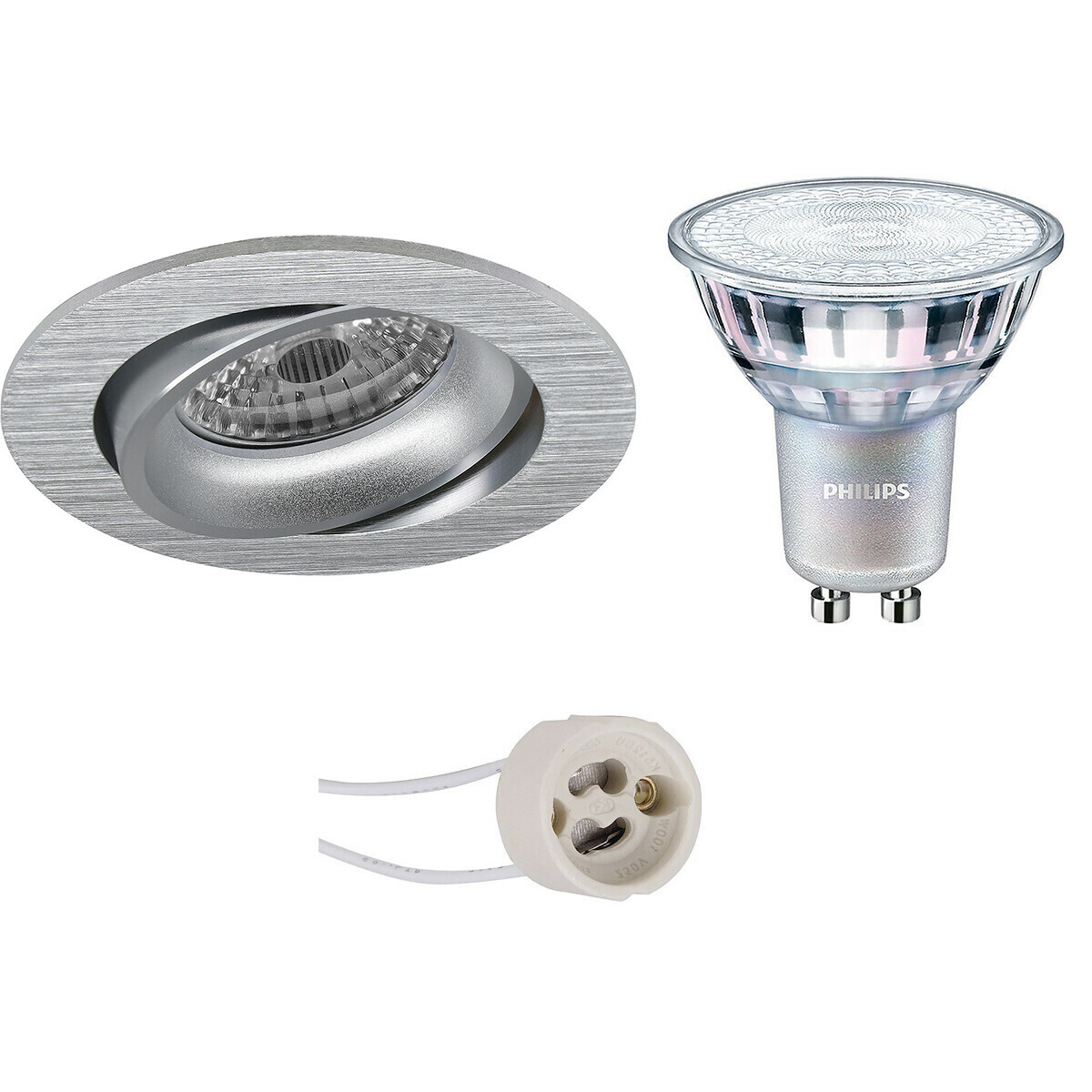 BES LED LED Spot Set - Pragmi Delton Pro - GU10 Fitting - Inbouw Rond - Mat Zilver - Kantelbaar - Ø82mm - Philips - MASTER 927 36D VLE - 4.9W - Warm Wit 2200K-2700K - DimTone Dimbaar