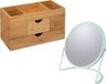 5Five Make-up organizer en spiegel set - lades/vakjes - bamboe/metaal - 5x zoom spiegel - mint/bruin