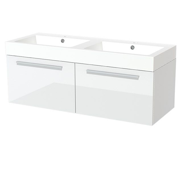 Maxaro Badkamermeubel 120cm Modulo Hoogglans Wit 2 Lades Vlak Wastafel Mineraalmarmer - 6095824013095