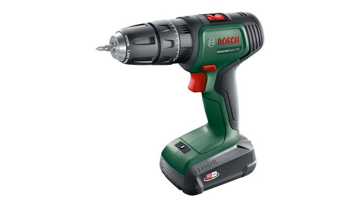 Bosch UniversalImpact 18V Cordless Hammer Drill - Keyless Chuck - 1450 RPM - Black/Green/Red