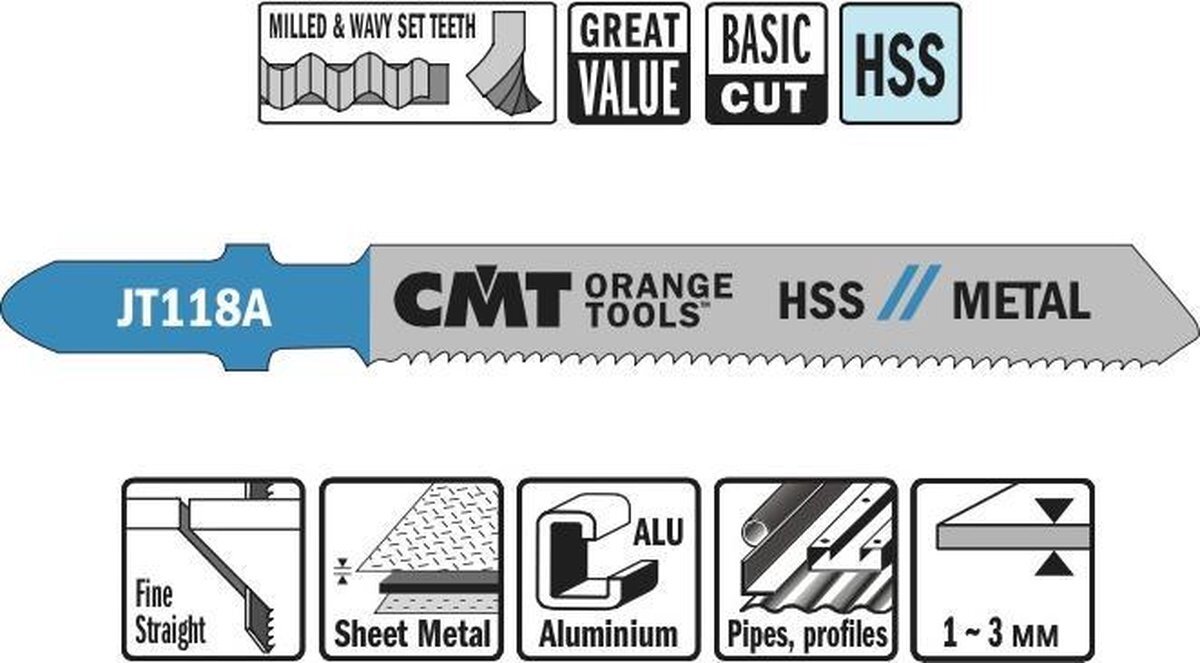 CMT Decoupeerzaag HSS 50 x 76 mm. 21tpi (metaal)