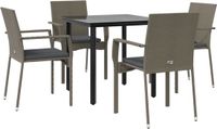 vidaXL 5-delige tuinset met kussens, zwart en grijs, van polyrotan