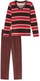 SCHIESSER - Lange pyjama - Dames - Wijnrood - Gestreept - Katoen/Polyester - Maat 48