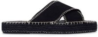 Sacha - Dames - Zwarte suède slippers met witte stiksels - Maat 37
