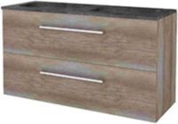 Basic Line Start 46 Badkamermeubelset - 120 x 46 cm - Met Grepen - 2 Lades - Hardstenen Wastafel - 2 Kraangaten - Scotch Oak