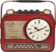 Out of the blue Sleutelkastje met een klok - retro radio - metaal - rood - 22 x 19 cm