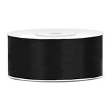 Zwarte band van dubbel satijn, 25 mm, band voor bruiloft, doop, Kerstmis, Nieuwjaar, cadeau-idee voor gastgeschenken, spoel, rol, 25 m