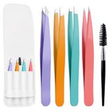 5-delige Candy Colors 5-delige professionele wenkbrauwpincetset, premium roestvrij staal, precisie ontharingskit met borstel en reisetui voor dames