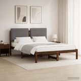 vidaXL Bedframe met gestoffeerd hoofdbord Donkerbruin en lichtgrijs
