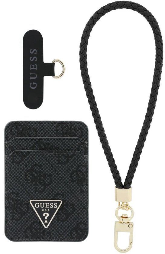 Guess Set Portemonnee + Handriem Voor Magsafe Iphone 13 14 15 Hoge Bescherming Zwart