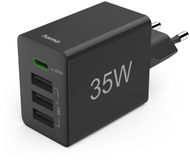 Hama 35W Snellader - 1x USB-C PD, 3x USB-A QC - mini - Zwart