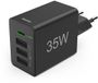 Hama 35W Snellader - 1x USB-C PD, 3x USB-A QC - mini - Zwart