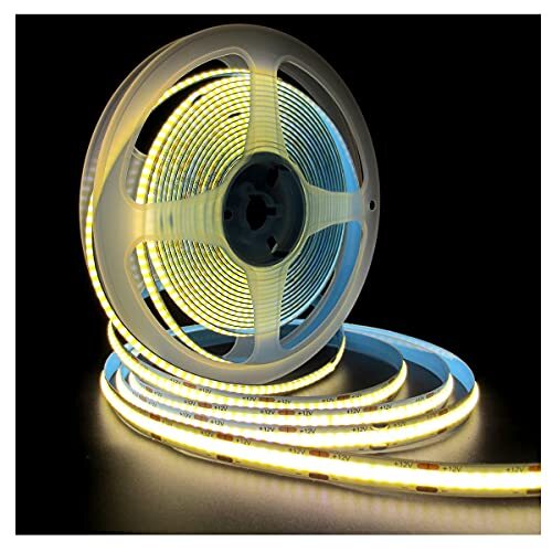 Tesfish Ledstrip, COB-ledband, DC 12 V, 5 m, 320 LEDs/m, in totaal 1600 leds, natuurlijk wit, 4000 K, neonlicht, flexibel, super helder, voor feestjes, bals, planken, wooncultuur