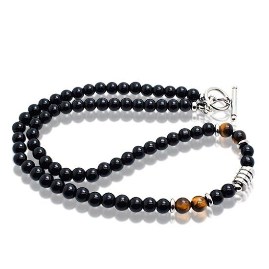 Memphis kralen ketting Onyx Zwart Bruin - 45cm