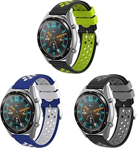 Chainfo compatibel met Huawei Watch GT 2 (46mm) / Watch GT 2e / Watch GT/Watch 3 / Watch 3 PRO Watch Strap, Soft Silicone Replacement Watchband (22mm, 3-Pack I)