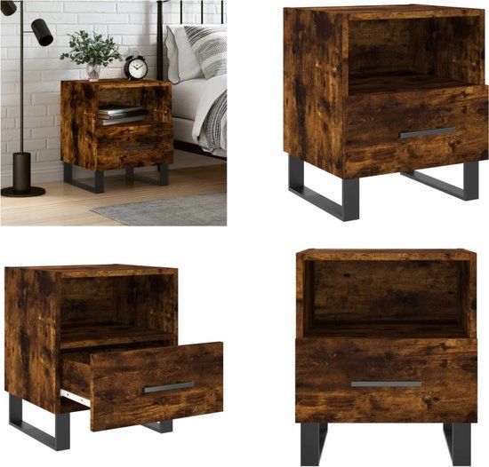 vidaXL Nachtkastje 40x35x47,5 cm bewerkt hout gerookt eikenkleurig