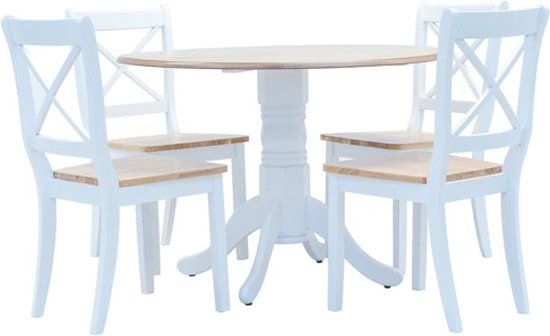 vidaXL 5-delige Eethoek massief rubberwood wit en bruin